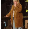 We Live In Time 2024 Almut Florence Pugh Brown Shearling Long Coat