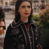 Emily in Paris S04 Emily Cooper Lily Collins Black Floral Black Cape Coat