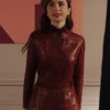 Emily in Paris Emily Cooper Maroon Leather Jacket