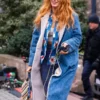 It Ends With Us 2024 Lily Bloom Blake Lively Blue Denim Shearling Coat