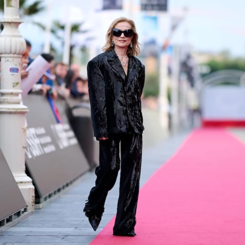 San Sebastian Film Festival 72nd Isabelle Huppert Black Sequin Suit
