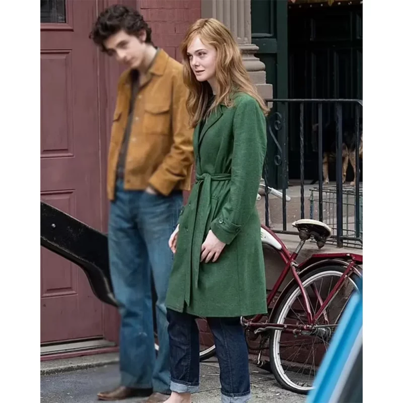 A Complete Unknown Elle Fanning Green Long Coat