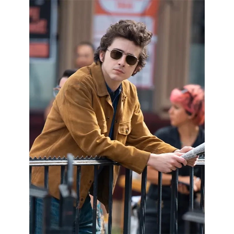 A Complete Unknown TimothÃ©e Chalamet Brown Suede Leather Jacket