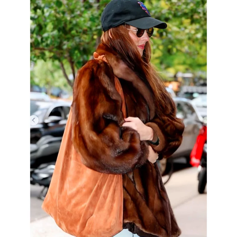 Dakota-Johnson-Brown-Fur-Coat