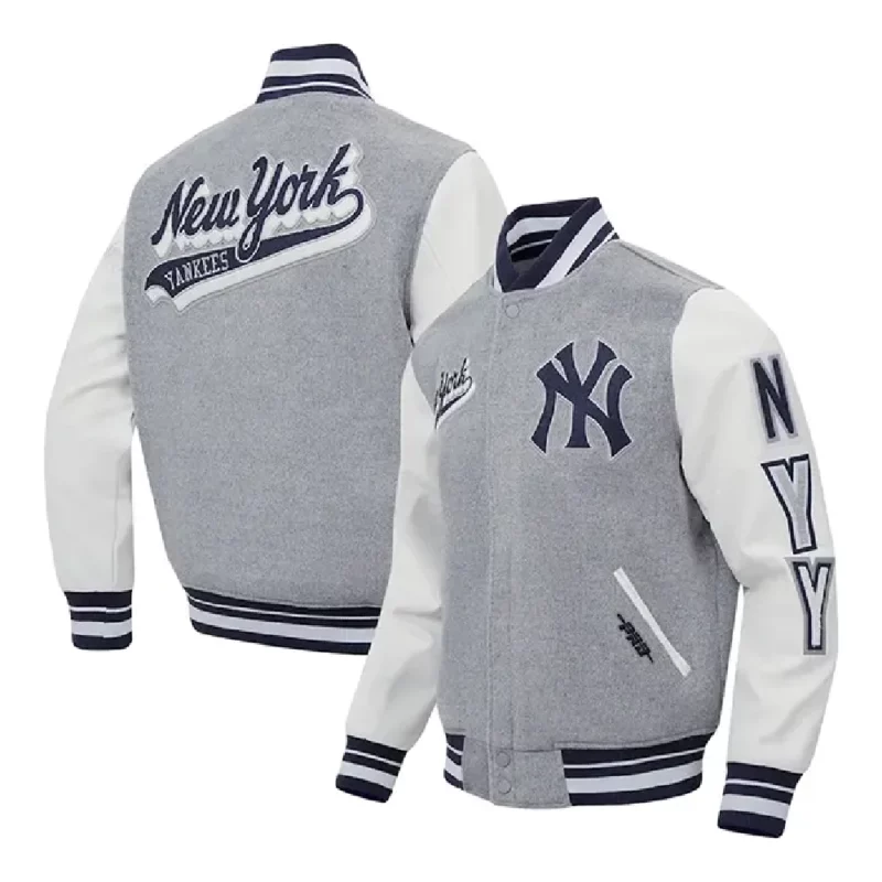 Fat-Joe-World-Series-2024-New-York-Yankees-Wool-Grey-Varsity-Jacket