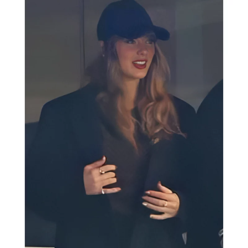 Taylor-Swift-Yankees-vs-Guardians-playoff-game-black-Coat-1