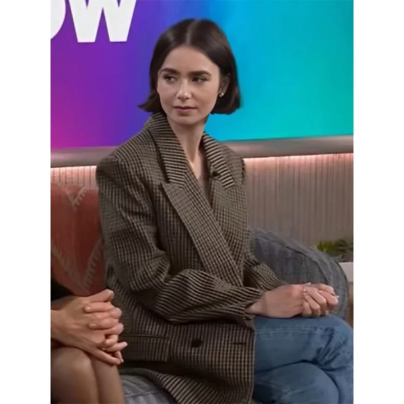 The Kelly Clarkson Show Lily Collins 2024 Checkered Blazer