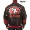49ers SF Varsity Striped Leather Jacket