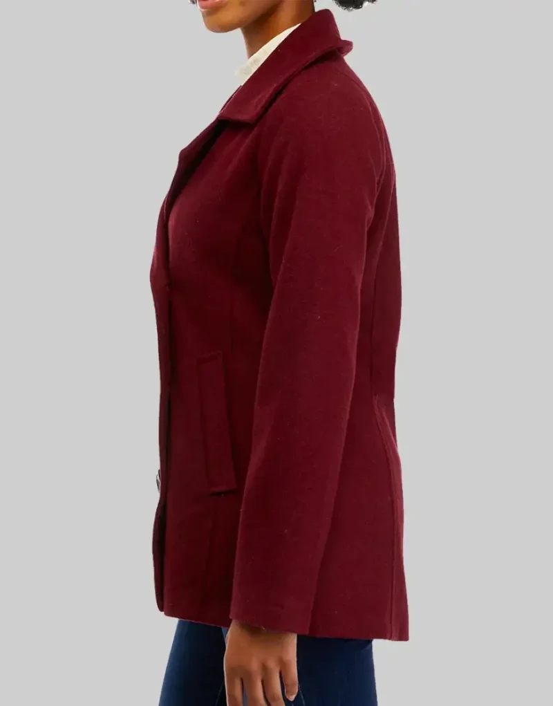 A Complete Unknown Sylvie Russo Elle Fanning Maroon Coat
