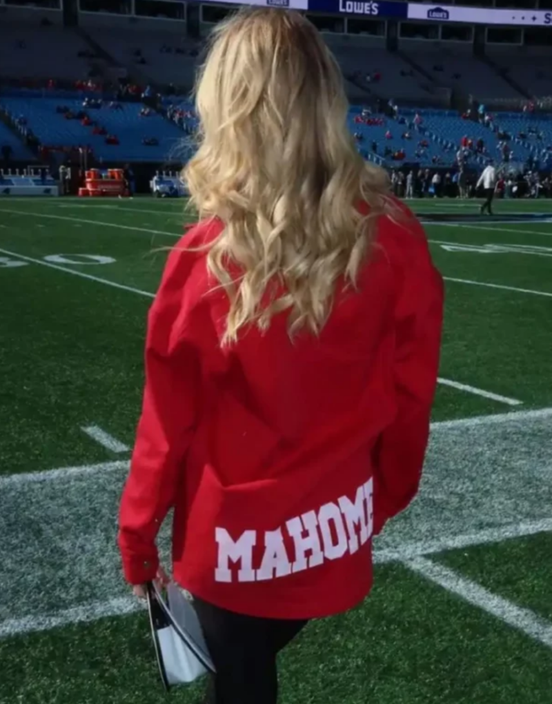 Chiefs vs Panthers Game Brittany Mahomes Red Jacket