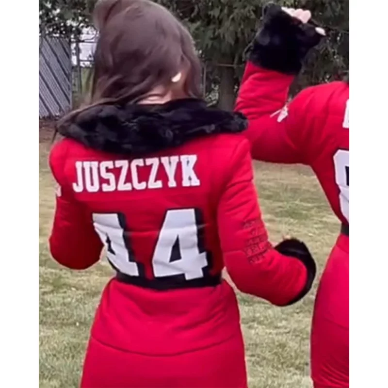Kristin-Juszczyk-49ers-Red-Black-Snowsuit