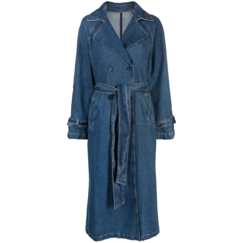 Kristin-Kreuk-Blue-Denim-Trench-Coat