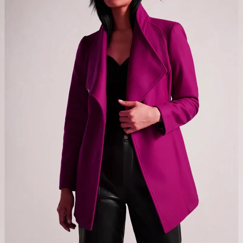 Lacey-Chabert-Wrap-Style-Maroon-Wool-Coat