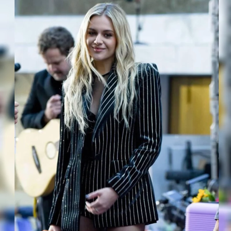 NBCs-Today-show-Kelsea-Ballerini-Black-Embellished-Pinstripe-Velvet-Blazer