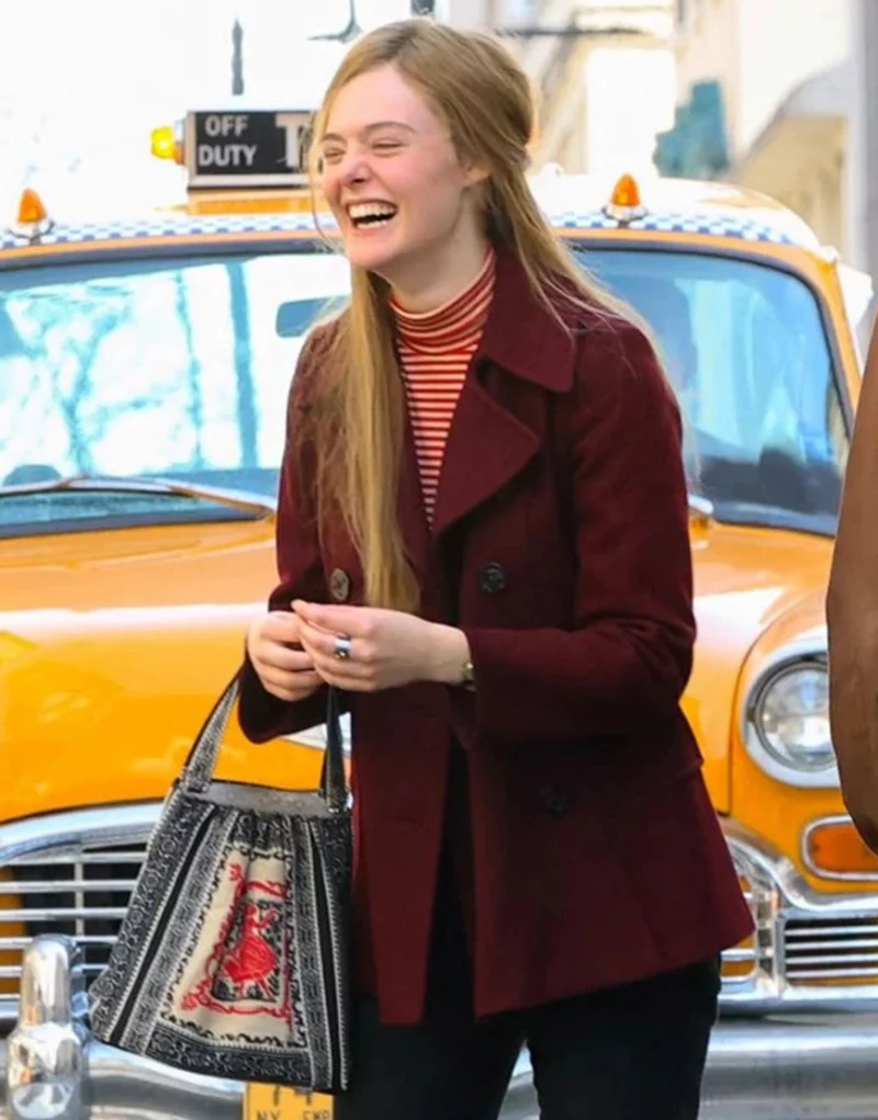 Sylvie Elle Fanning Maroon Coat