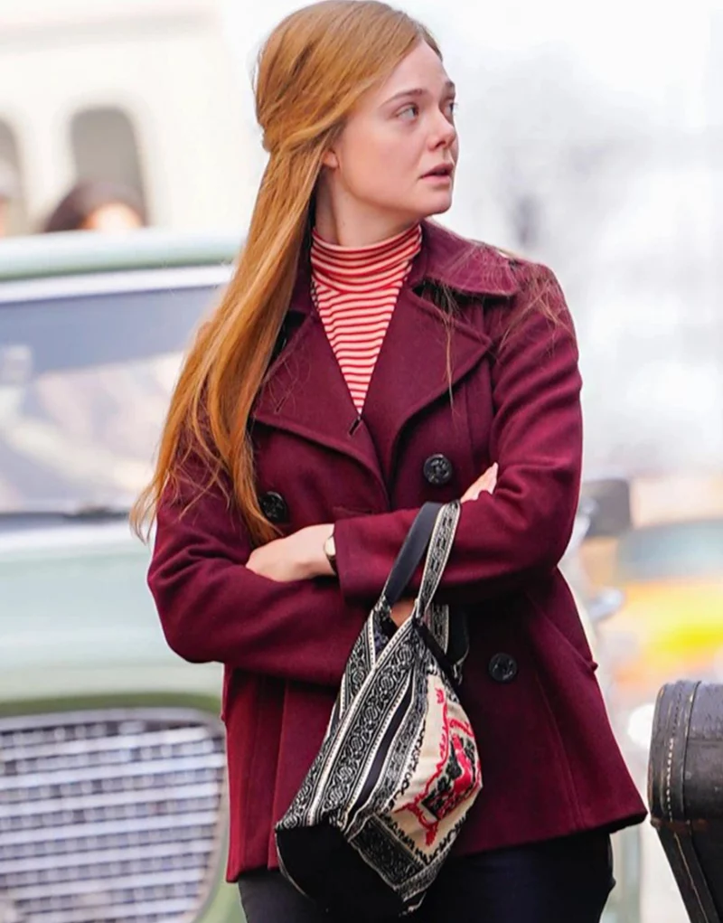 Sylvie Russo Elle Fanning Maroon Coat