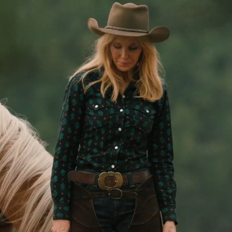 Yellowstone-S05-Beth-Dutton-Black-Green-Print-Cotton-Shirt