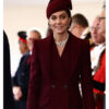 Ceremonial Welcome Kate Middleton Burgundy Long Coat