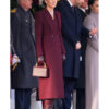 Ceremonial Welcome Princess Of Wales Kate Middleton Burgundy Long Coat