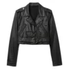 Demi Moore Cropped Moto Black Leather Jacket