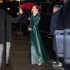 Dua Lipa Green Leather Long Coat