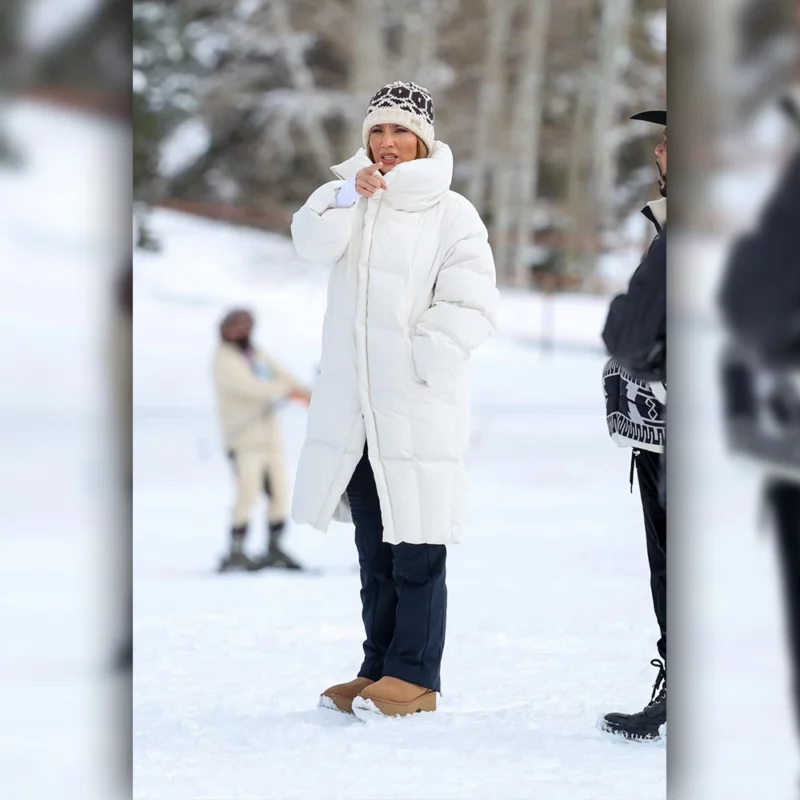 Jennifer Lopez White Winter Puffer Coat