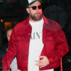 NYC Travis Kelce Red Waxed Denim Trucker Jacket