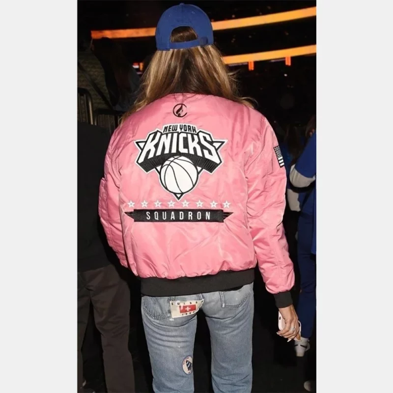 New York Knicks Kelly Bensimon Pink Flight Bomber Jacket