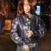 Rihanna NYC Black Cropped Leather Jacket