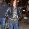 Rihanna New York Shopping Trip Cropped Leather Jacket