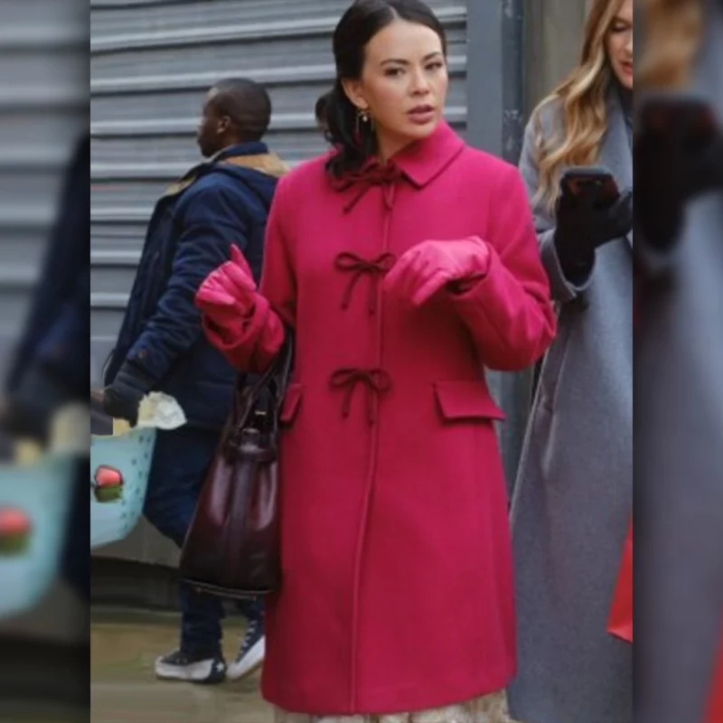 Sugarplummed Janel Parrish Pink Bow Coat