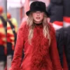 TaylorSwift Chiefs vs Texans Game Red Fur Coat