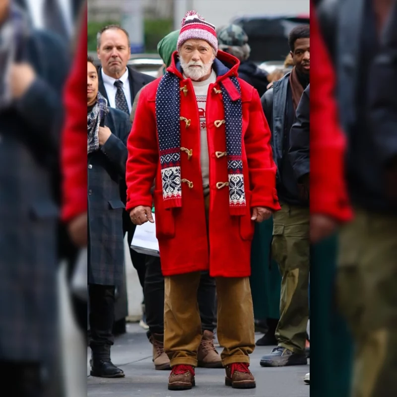 The Man With The Bag Arnold Schwarzenegger Santa Coat