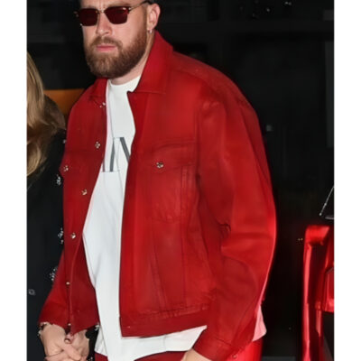 Travis Kelce Red Waxed Denim Trucker Jacket