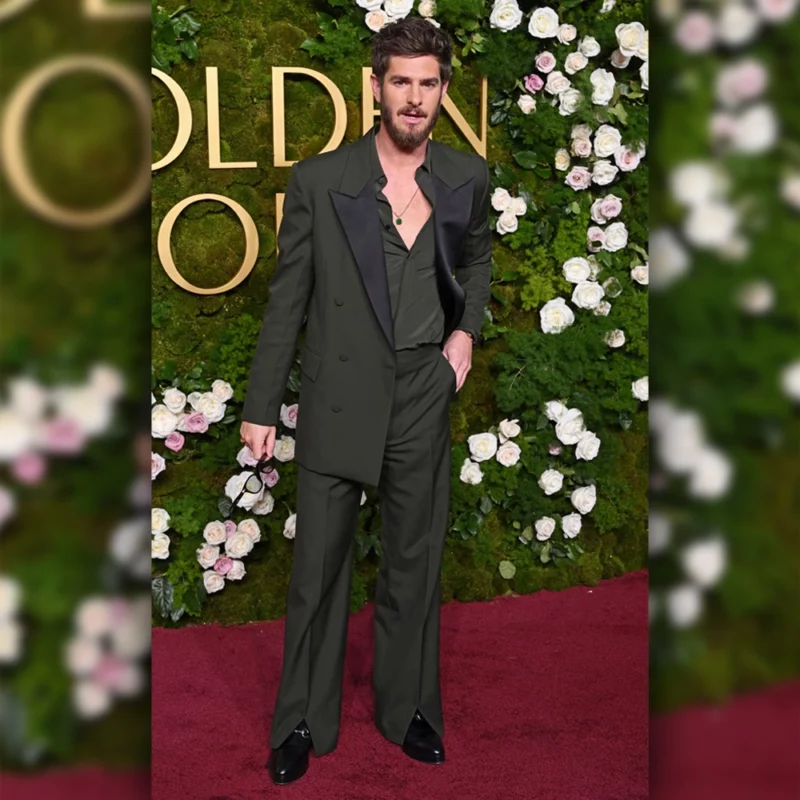 Andrew Garfield Golden Globe Red Carpet 2025 Green and Black Suit