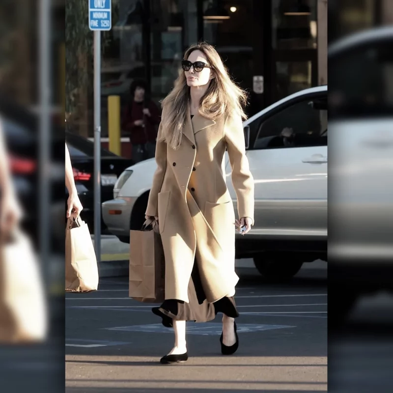 Angelina Jolie Los Feliz Camel Brown Wool Trench Coat
