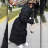 Bears vs Packers Game Simone Biles Black Hooded Puffer Coat