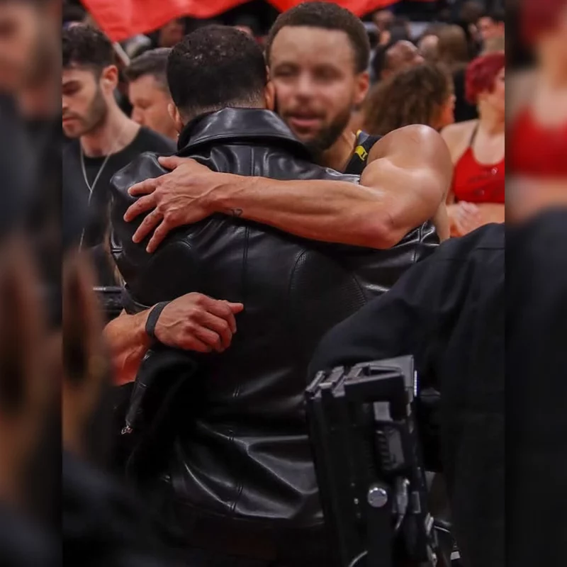 Drake Warriors Vs Raptors Game Black Leather Jacket