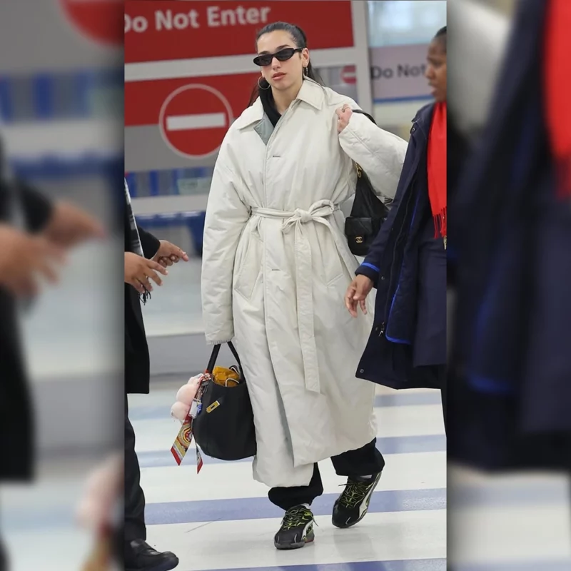 Dua Lipa JFK Airport Sleeping Bag White Trench Coat