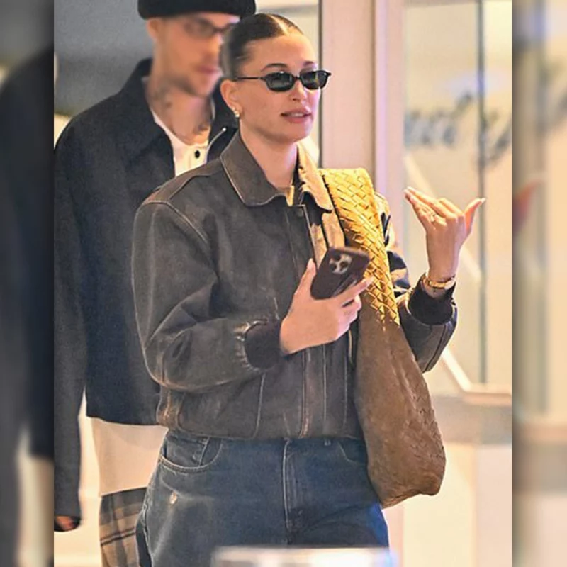 Hailey Bieber Los Angeles Bomber Leather Jacket