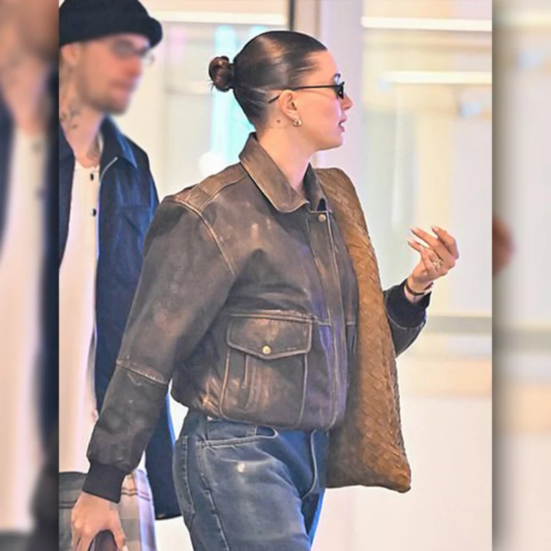 Hailey Bieber Los Angeles Bomber Leather Jacket