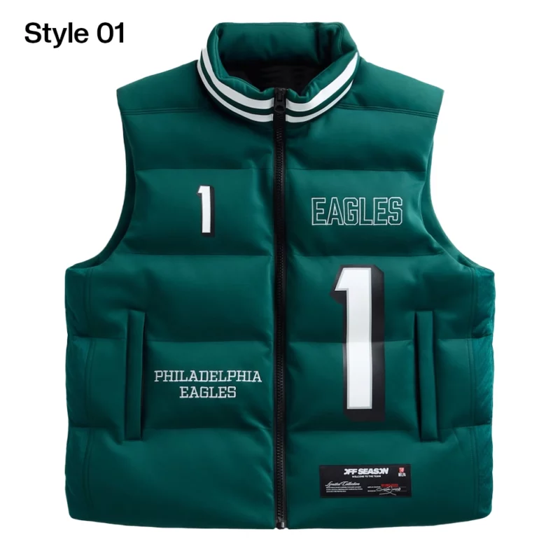 Jalen Hurts Off Season Eagles Green Puffer Vest