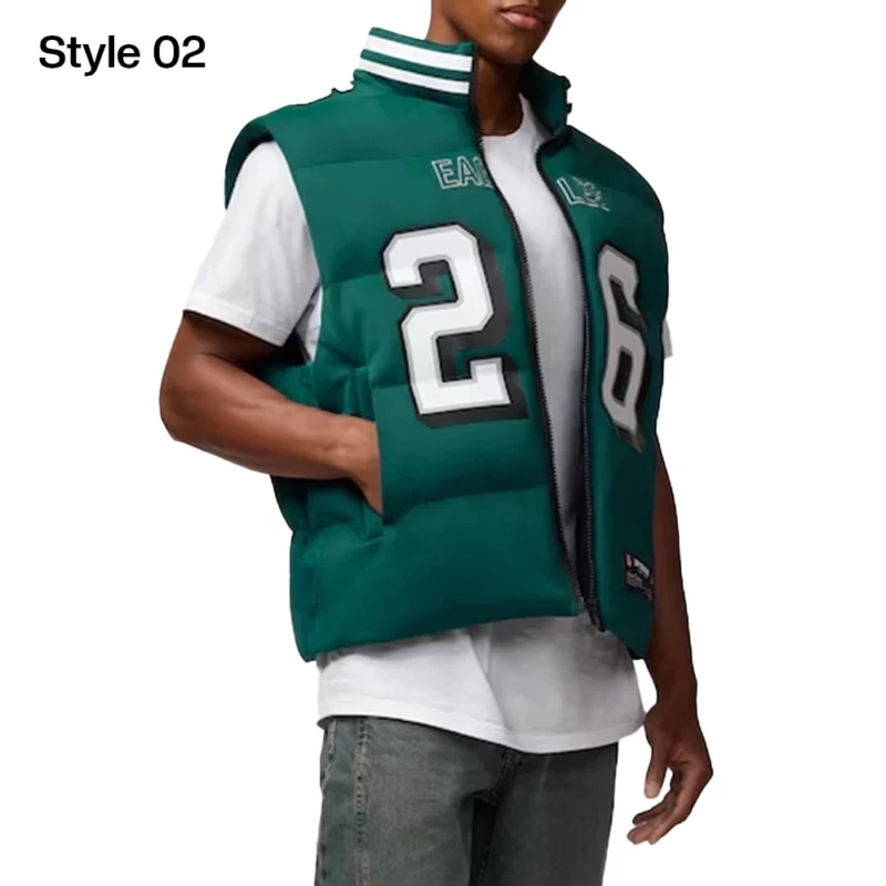 Jalen Hurts Off Season Philadelphia Eagles Midnight Green Puffer Vest