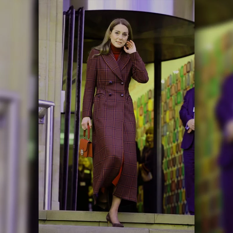 Kate Middleton Royal Marsden Hospital Visit Wool Plaid Coat