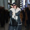 Katie Holmes Oversize Leather Shearling Coat