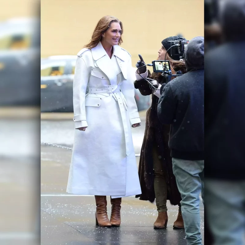 NYC Brooke Shields Promotion White Leather Trench Coat