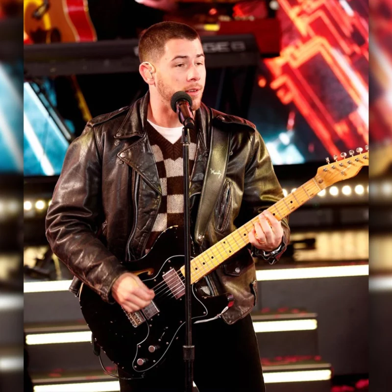 New Year Eve Nick Jonas Times Square Performance Leather Jacket