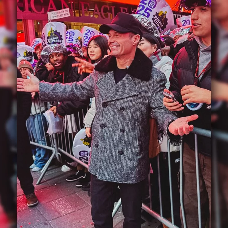 Ryan Seacrest New Years Rockin Eve Grey and Black Coat
