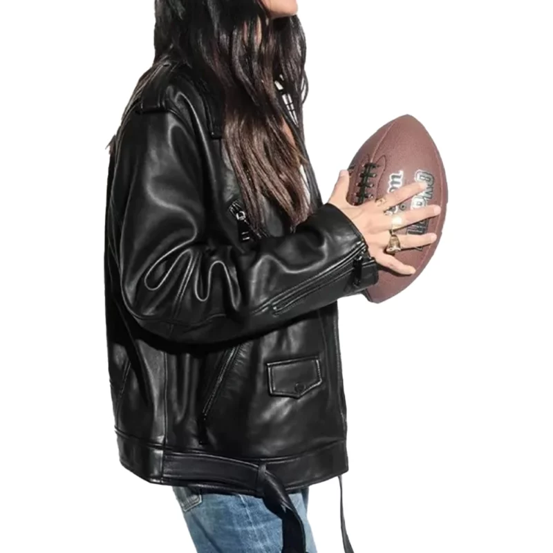 Super Bowl LIX Tabitha Black Leather Moto Jacket