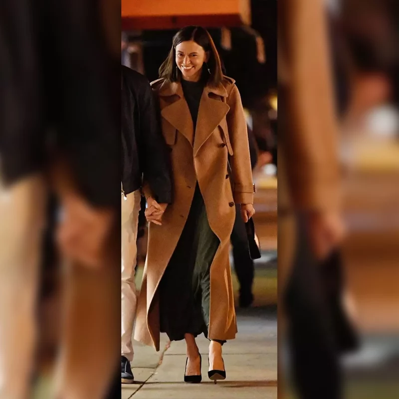 Sutton Foster Dinner Date Brown Trench Coat
